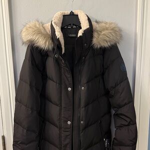 Ralph Lauren Black Label Black Puffer Coat with Fur Hood